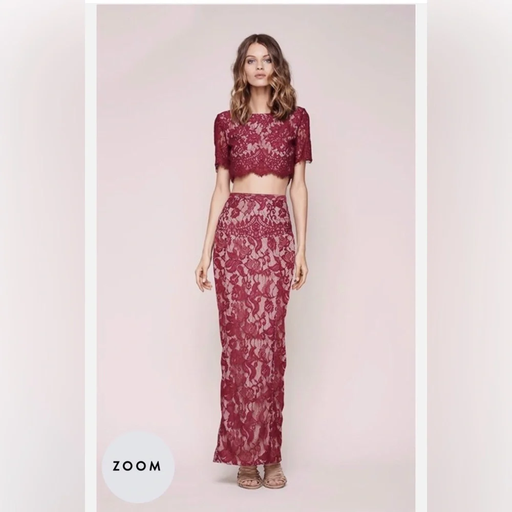 The Jetset Diaries Elegant Burgundy Lace Maxi Skirt - Picture 1 of 3